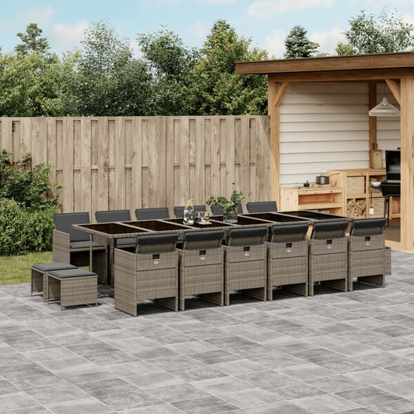 vidaXL Ensemble &agrave; manger de jardin 17 pcs et coussins r&eacute;sine tress&eacute;e