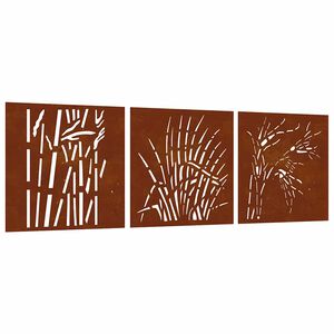 vidaXL D&eacute;corations murales jardin 3 pcs 55x55 cm design d'herbe