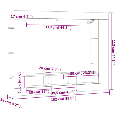 vidaXL Meuble TV sonoma gris 152x22x113 cm bois d'ingénierie