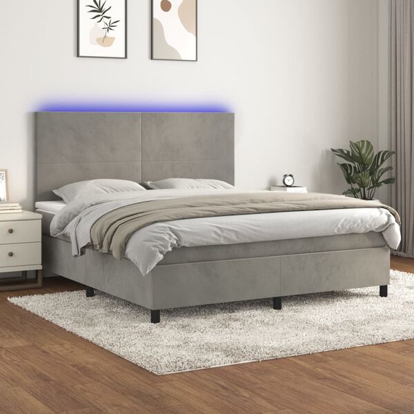 vidaXL Sommier &agrave; lattes de lit avec matelas LED Gris clair 180x200 cm