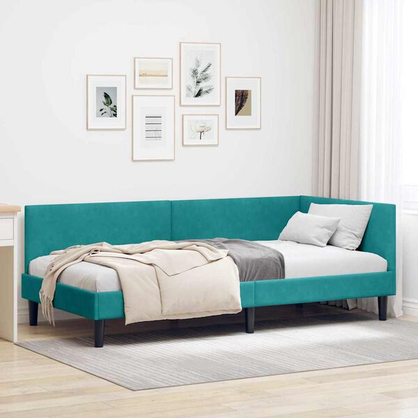 vidaXL Cadre de lit d'angle avec t&ecirc;te de lit Turquoise 100 cm x 200 cm