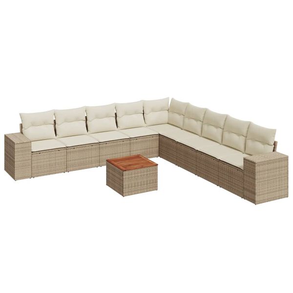 vidaXL Salon de jardin avec coussins 10 pcs beige r&eacute;sine tress&eacute;e