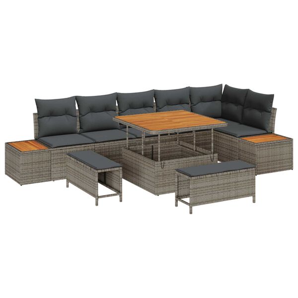 vidaXL Ensemble de canap&eacute; de jardin 9 pcs Gris polyrotin