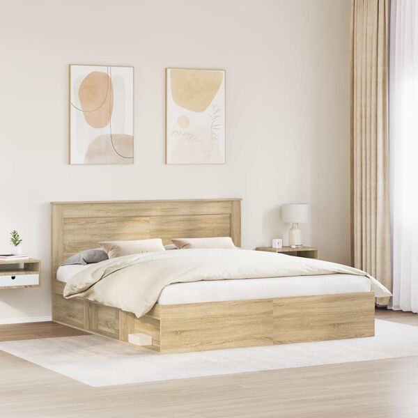 vidaXL Cadre de lit avec t&ecirc;te de lit Sonoma 200 x 200 cm Pin massif