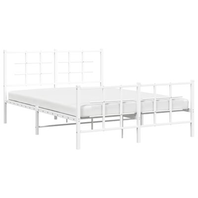 vidaXL Cadre de lit métal sans matelas et pied de lit blanc 135x190 cm