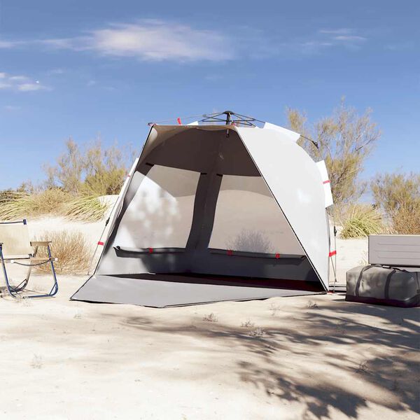vidaXL Tente de plage 3 personnes gris lib&eacute;ration rapide imperm&eacute;able