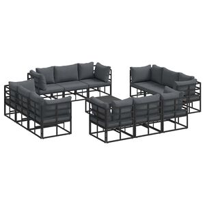vidaXL Ensemble de canap&eacute; de jardin avec coussin 13 pcs Noir Aluminium