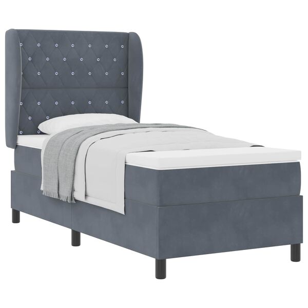 vidaXL Lit &agrave; ressorts avec matelas Gris fonc&eacute; 200 x 100 cm Velours