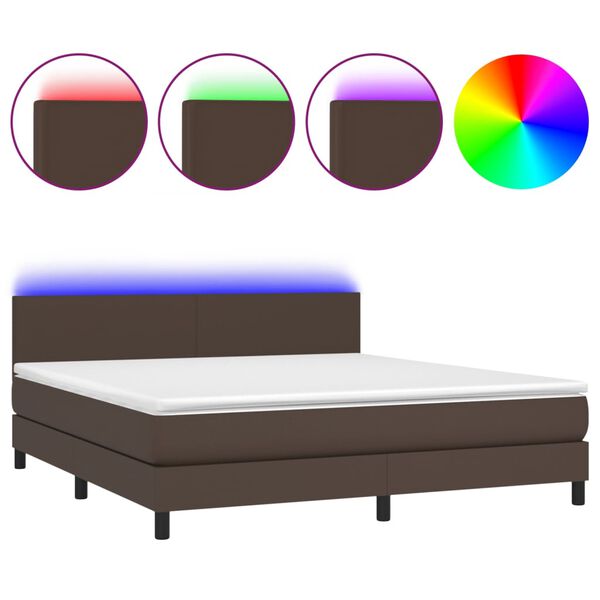 vidaXL Sommier &agrave; lattes de lit avec matelas et LED Marron 160x200 cm