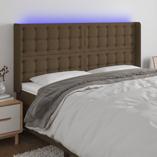 vidaXL T&ecirc;te de lit &agrave; LED Marron fonc&eacute; 163x16x118/128 cm Tissu