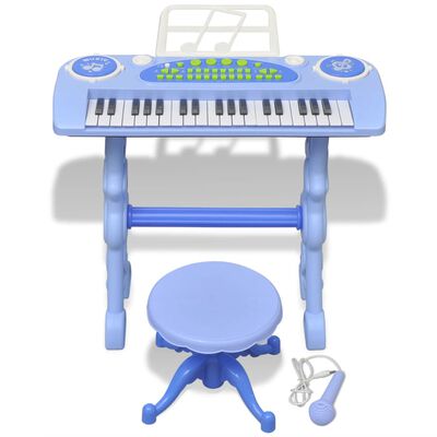 vidaXL Clavier jouet d'enfants et tabouret/microphone 37 touches Bleu