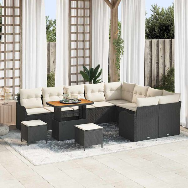 vidaXL Ensemble de canap&eacute; de jardin avec coussin 12 pcs Noir et Cr&egrave;me