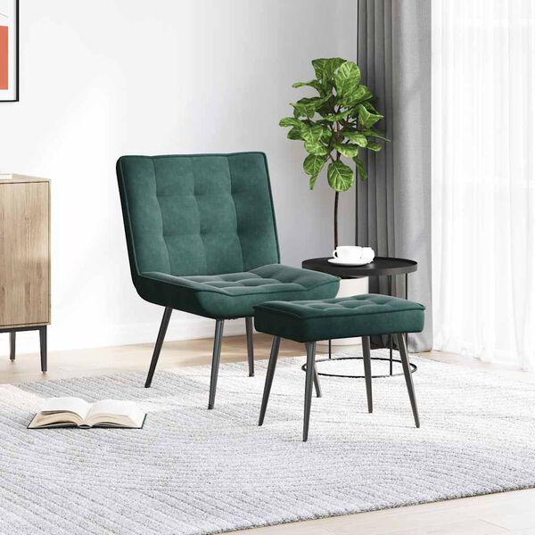 vidaXL Chaise de relaxation avec tabouret Vert fonc&eacute; Velours