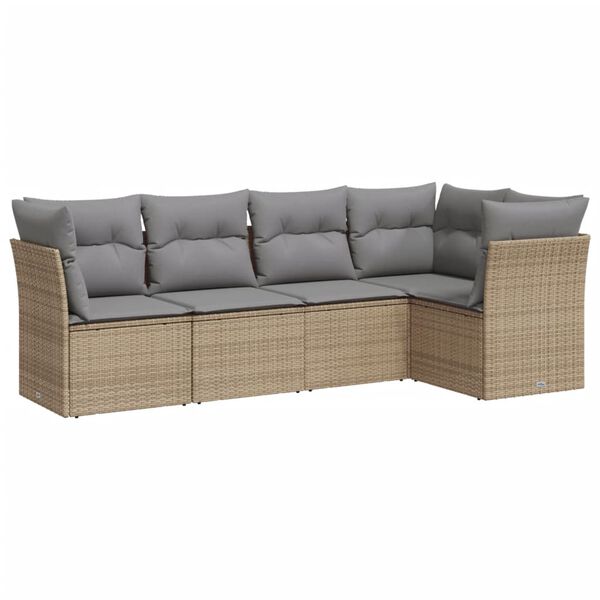 vidaXL Salon de jardin avec coussins 5 pcs beige r&eacute;sine tress&eacute;e