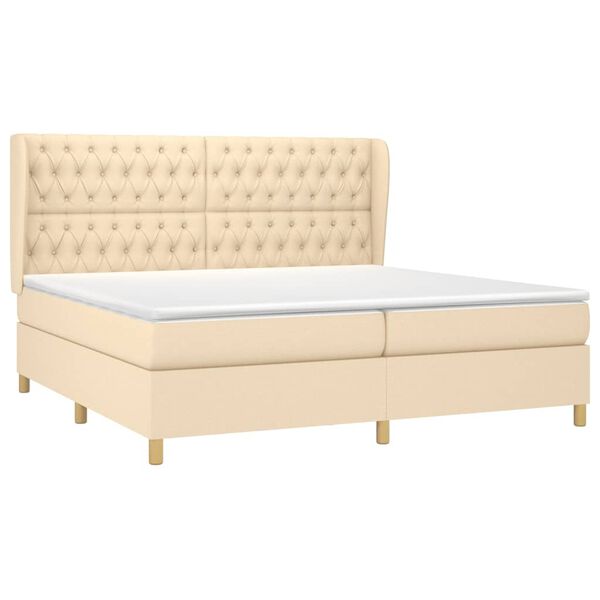 vidaXL Sommier &agrave; lattes de lit avec matelas Cr&egrave;me 200x200 cm Tissu