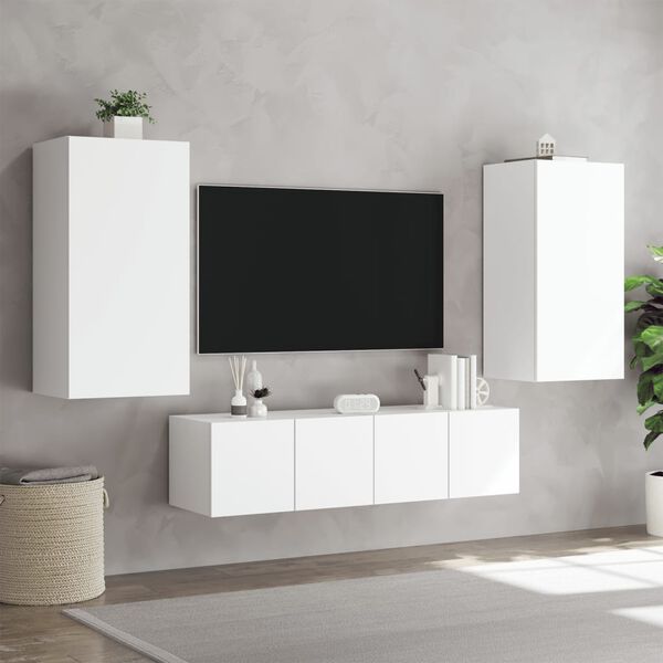 vidaXL Unit&eacute;s murales TV avec LED 4 pcs blanc bois d'ing&eacute;nierie