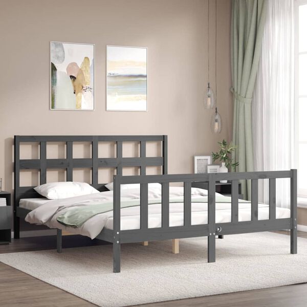 vidaXL Cadre de lit sans matelas gris bois de pin massif