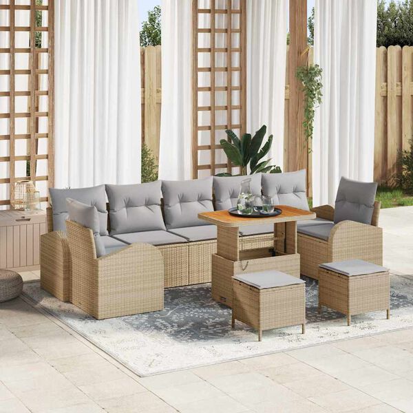 vidaXL Ensemble de canap&eacute; de jardin 10 pcs Beige Poly rotin