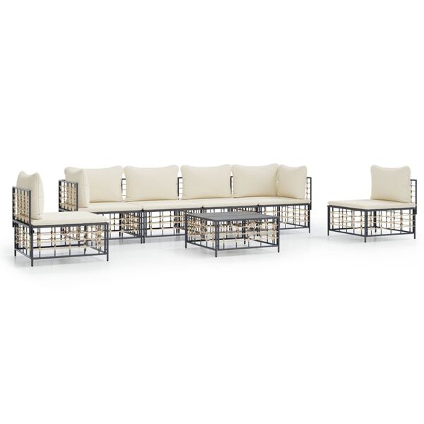 vidaXL Salon de jardin 7 pcs avec coussins anthracite r&eacute;sine tress&eacute;e