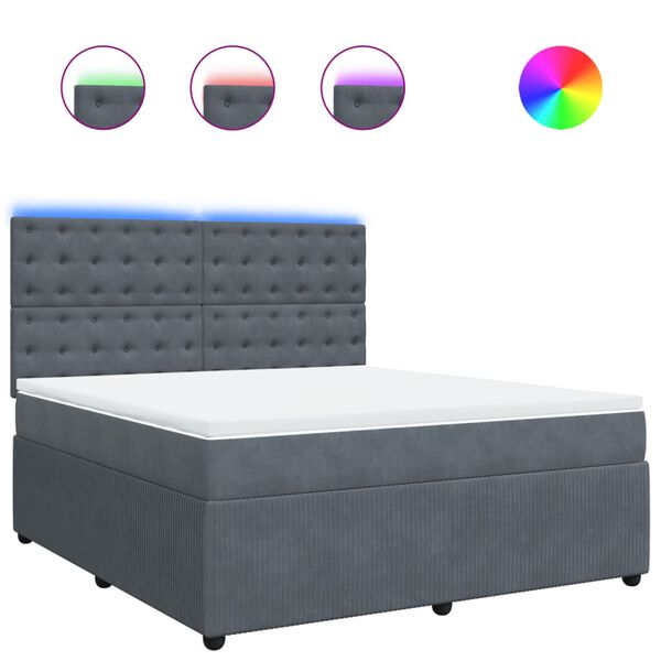 vidaXL Sommier &agrave; lattes de lit et matelas Gris fonc&eacute; 180x200cm Velours