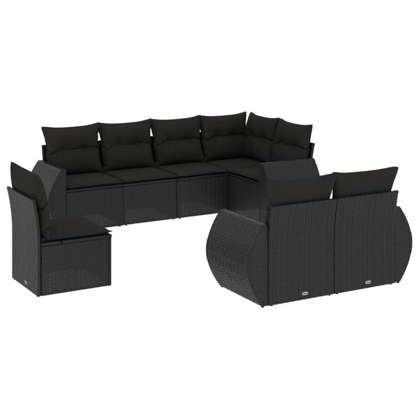 vidaXL Salon de jardin 8 pcs avec coussins noir r&eacute;sine tress&eacute;e