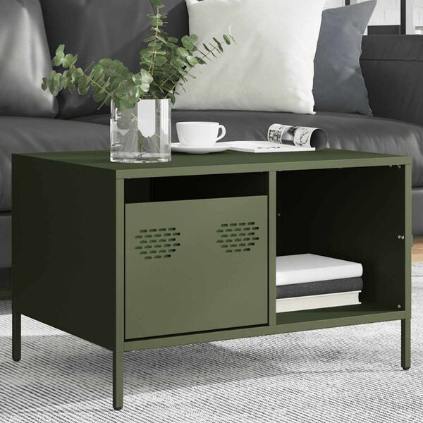 vidaXL Table basse vert olive 68,5x50x43,5 cm acier laminé à froid