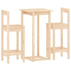 vidaXL Ensemble de bar 3 pcs Bois de pin massif