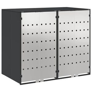 vidaXL Rangement de poubelle &agrave; roulettes pour 3 poubelles Acier