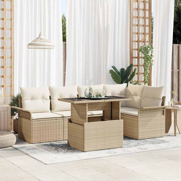 vidaXL Ensemble de canap&eacute; de jardin avec coussin 6 pcs Beige polyrotin