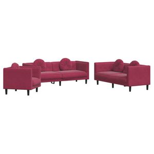 vidaXL Ensemble de canap&eacute;s 3 pcs avec coussins rouge bordeaux velours