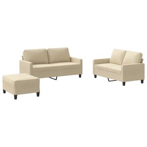 vidaXL Ensemble de canap&eacute;s 3 pcs avec coussins Cr&egrave;me Tissu