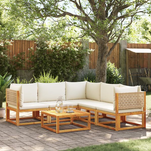vidaXL Ensemble de canap&eacute;s de jardin 6 pi&egrave;ces avec coussins en bois d'acacia et rotin