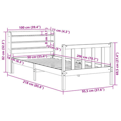 vidaXL Cadre de lit sans matelas blanc 90x200 cm bois de pin massif