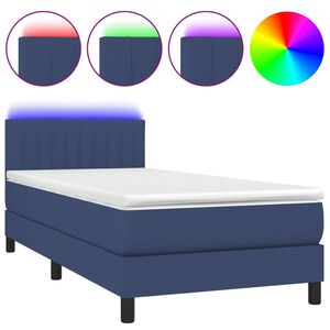 vidaXL Sommier &agrave; lattes de lit avec matelas et LED Bleu 80x200cm Tissu