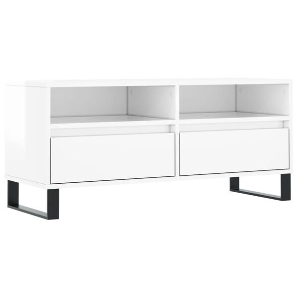 vidaXL Meuble TV blanc brillant 100x34,5x44,5 cm bois d'ing&eacute;nierie