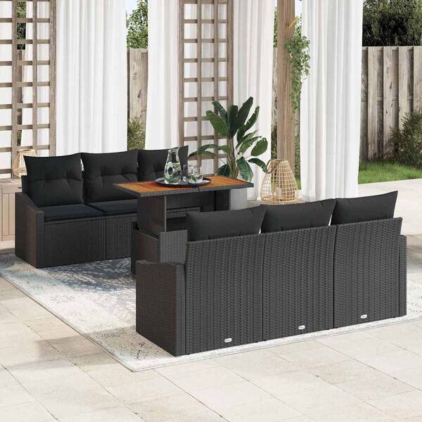 vidaXL Ensemble de canap&eacute; de jardin avec coussin 7 pcs Noir et Marron