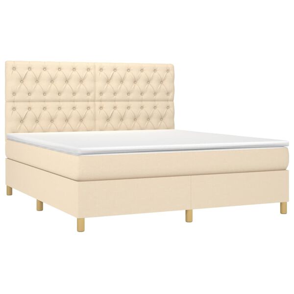 vidaXL Sommier &agrave; lattes de lit et matelas et LED Cr&egrave;me 160x200cm Tissu