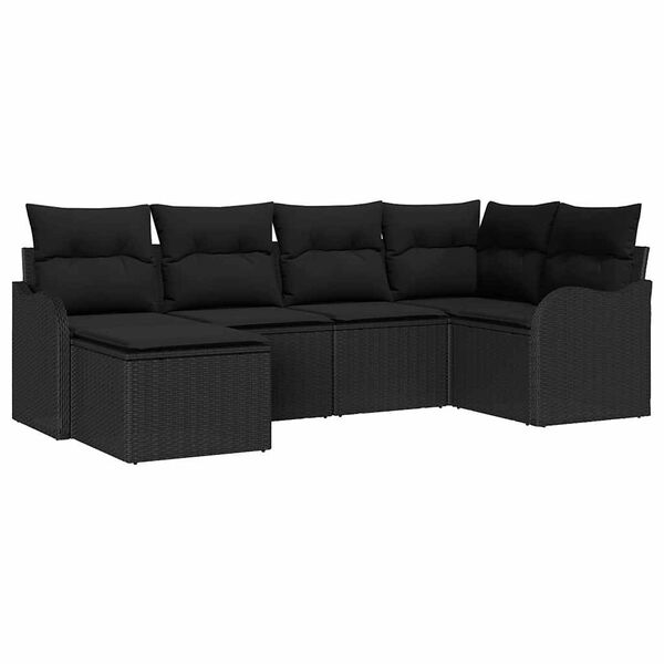 vidaXL Ensemble de canap&eacute; de jardin avec coussin 6 pcs Noir Poly rotin