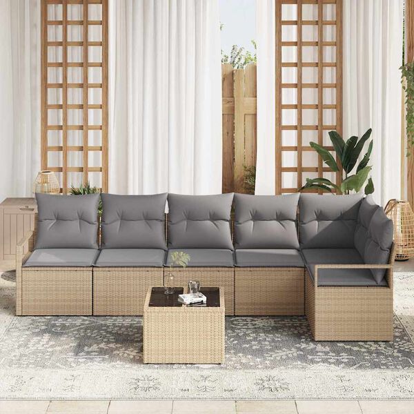 vidaXL Ensemble de canap&eacute; de jardin 7 pcs Beige et Gris clair
