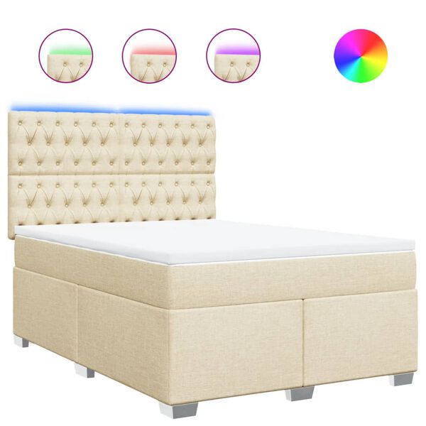 vidaXL Sommier &agrave; lattes de lit avec matelas Cr&egrave;me 140x190 cm Tissu