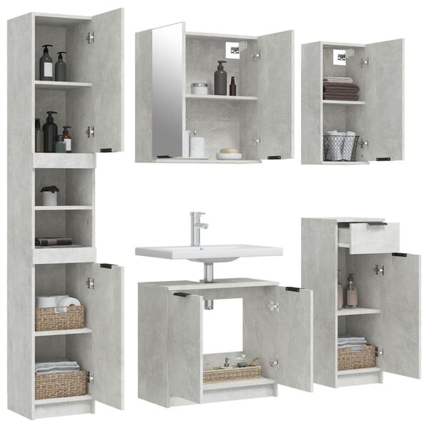 vidaXL Meubles de salle de bain 5 pcs Gris b&eacute;ton Bois d'ing&eacute;nierie