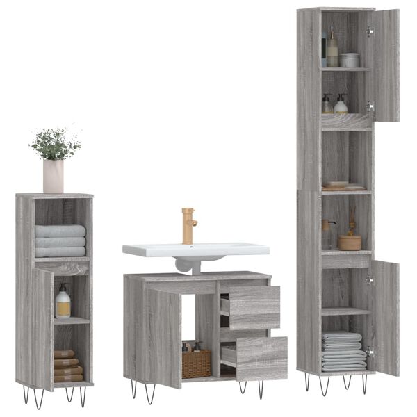 vidaXL Ensemble de meubles de salle de bain 3 pcs Sonoma gris