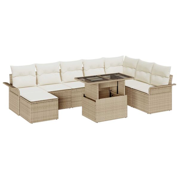 vidaXL Ensemble de canap&eacute; de jardin avec coussin 9 pcs Beige et cr&egrave;me