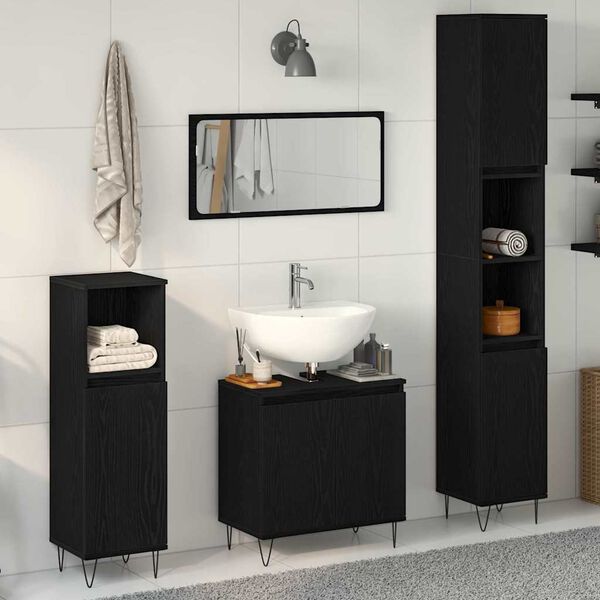 vidaXL Ensemble de mobilier de salle de bain 3 pcs Ch&ecirc;ne noir