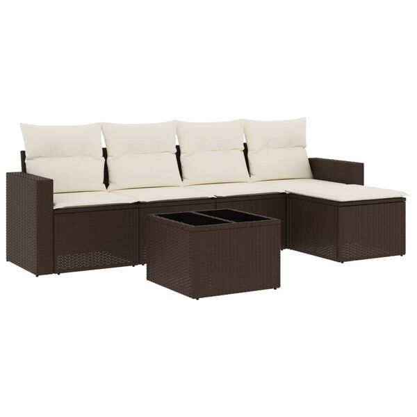 vidaXL Salon de jardin avec coussins 6 pcs marron r&eacute;sine tress&eacute;e