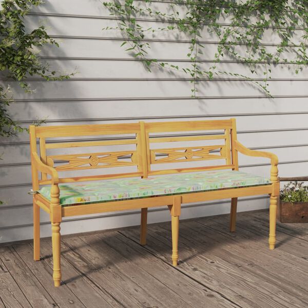 vidaXL Banc Batavia coussin &agrave; motif de feuilles 150cm Bois teck massif