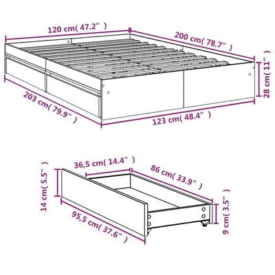 vidaXL Cadre de lit et tiroirs sonoma gris 120x200cm bois d'ingénierie