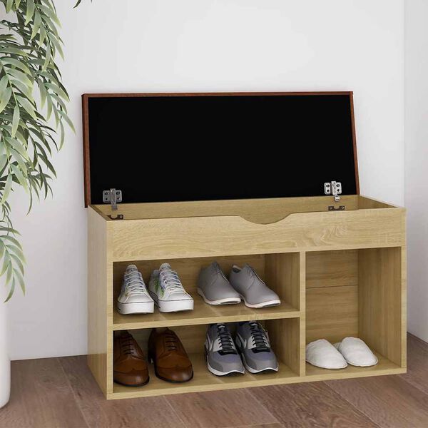 vidaXL Banc &agrave; chaussures et coussin Ch&ecirc;ne sonoma Bois d'ing&eacute;nierie