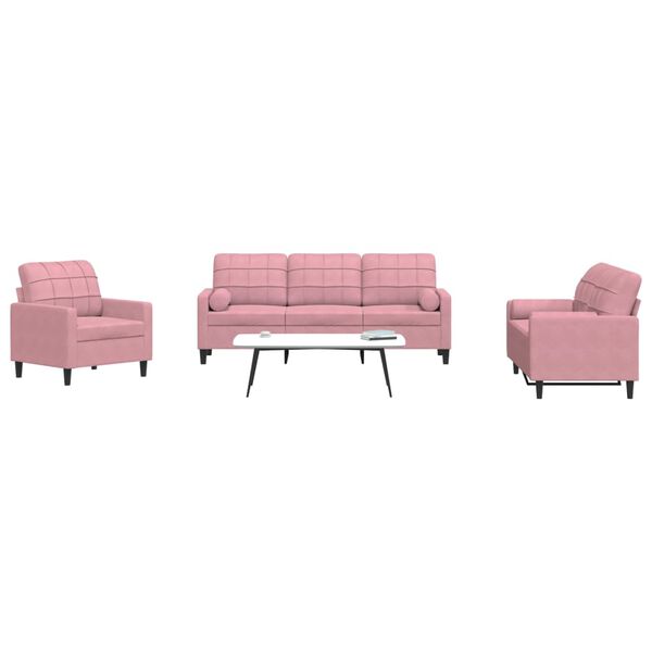 vidaXL Ensemble de canap&eacute;s 3pcs et coussins et traversins rose velours