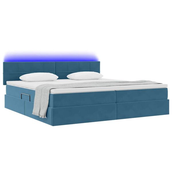vidaXL Lit avec rangement et LED Bleu fonc&eacute; 200 x 200 cm Velours